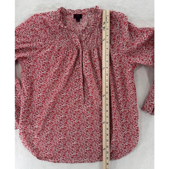 J Crew Liberty of London Red White Floral Top Popover Blouse Ruffle Shirt 4 S - Picture 7 of 8